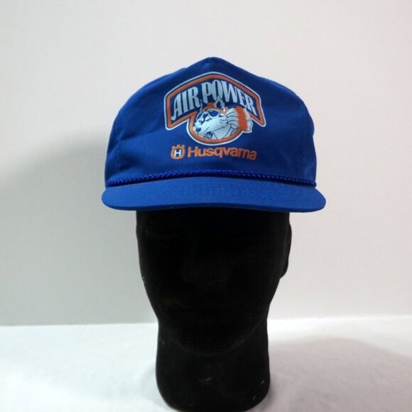 Vintage Husqvarna Hat Cap Leather Strap Back Blue Air Power Otto Cap - Picture 1 of 10